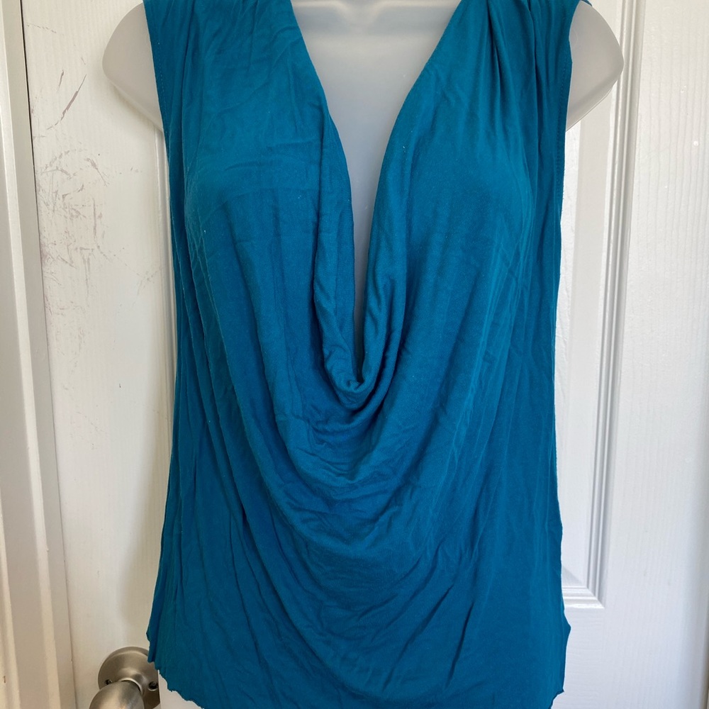 Teal swag front top